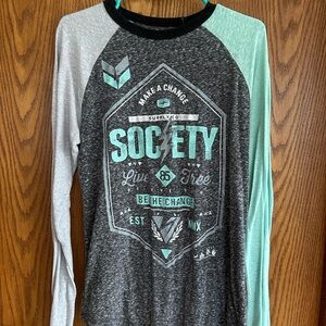 Society Supply Co. Long Sleeve Graphic Tee - Gray and Mint
